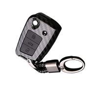 Happyit ABS Carbón Fibra Cáscara + Silicona Caso de la Cubierta de la Llave del Coche Llavero para Volkswagen VW Landbeat Passat Tiguan Jetta POLO Bora New Sutton 3 Botones Remoto (Negro + negro)