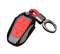 Happyit ABS Carcasa de Fibra de Carbono + Silicona Cubierta de la Caja de la Llave del Coche Llavero para Peugeot 301 308 408 508 2008 3085 3008 307 206 3 Botones (Rojo)
