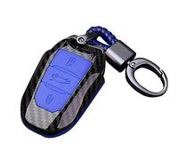 Happyit ABS Carcasa de Fibra de Carbono + Silicona Cubierta de la Caja de la Llave del Coche Llavero para Peugeot 301 308 408 508 2008 3085 3008 307 206 3 Botones (Azul)