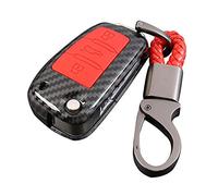 Happyit ABS Carcasa de Fibra de Carbono + Silicona Cubierta de la Caja de la Llave del Coche Llavero para Audi Sline A3 A5 Q3 Q5 A6 C5 C6 A4 B6 B7 B8 TT 80 S6 3 Botones (Rojo)