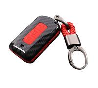Happyit ABS Carcasa de Fibra de Carbono + Silicona Cubierta de la Caja de la Llave del Coche Llavero para Mitsubishi Outlander Lancer 10 EX Pajero Sport ASX RVR L200 3 Botones (Rojo)