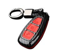 Happyit ABS Fibra de Carbono Shell + Silicona Llave del Coche Cubrir Caso Llavero para Ford Focus Mondeo Edge Fiesta Kuga Mondeo MK4 Fusion Escort Ecosport (B Fibra de Carbono + Rojo)