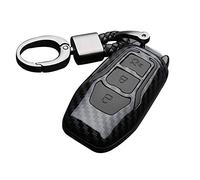 Happyit ABS Fibra de Carbono Shell + Silicona Llave del Coche Cubrir Caso Llavero para Ford Focus Mondeo Edge Fiesta Kuga Mondeo MK4 Fusion Escort Ecosport (A Fibra de Carbono + Negro)