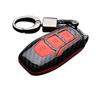 Happyit ABS Fibra de Carbono Shell + Silicona Llave del Coche Cubrir Caso Llavero para Ford Focus Mondeo Edge Fiesta Kuga Mondeo MK4 Fusion Escort Ecosport (A Fibra de Carbono + Rojo)