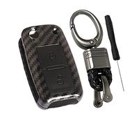 Happyit Carcasa de Fibra de Carbono ABS + Funda de Silicona para Llave de Coche Apto para VW Volkswagen Amarok Polo Golf 4 5 6 MK4 Bora Jetta 2 Botones (Negro)