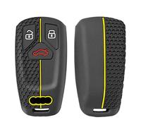 Happyit Carcasa Funda de Silicona para Llave de Coche para Audi A4 B9 A5 A6 8S 8W Q5 Q7 4M S4 S5 S7 TT TTS TFSI RS 3 Buttones (Negro+línea Amarilla)