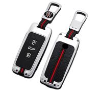 Happyit Caso de la Cubierta de la Llave del Coche de Aleación de Zinc para Volkswagen VW Touareg 2018-2022 3 Botones Remoto Shell de Protección Sin Llave (Plata)