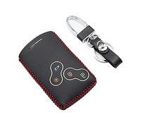 Happyit Caso Elegante de la Cubierta de la Llave del Cuero Genuino del Coche para el espantapájaros escénico de Renault Clio Megane Sandero Captur Twingo koleos 4 Botones teledirigido (Línea roja)