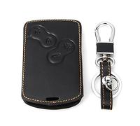 Happyit Caso Elegante de la Cubierta de la Llave del Cuero Genuino del Coche para el espantapájaros escénico de Renault Clio Megane Sandero Captur Twingo koleos 4 Botones teledirigido (Línea marrón)