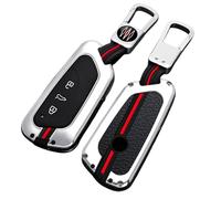 Happyit Casos de Cubierta de la Llave del Coche de Aleación de Zinc para Volkswagen VW Golf 8 Mk8 2020 Skoda Octavia 3 Botones Protección Impermeable de 360 ° Tira Luminosa de Tres Colores (Plata)