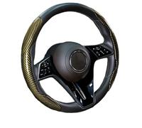 Happyit Cubierta del Volante del Coche de Fibra de Carbono de 2/3 PCS Cubierta del Impulsor de la Rueda de Cuero de Fibra de PVC Universal Antideslizante (Oro+2pc)