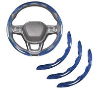 Happyit Cubierta del Volante del Coche de Fibra de Carbono de Silicona de PVC de 3PCS Cubierta del Impulsor Antideslizante Personalizada Accesorios automáticos 38cm (Azul)