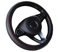 Happyit Cubiertas del volante del coche de cuero de forma accesorios de coche universales de 15 pulgadas / 38cm Interior para Auto/Truck/SUV/Van (Negro+Línea roja)