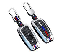 Happyit Cuero de Aleación de zinc Fundas para bmw1 3 5 Series F10 F11 F20 F30 F31 F34 G20 G30 X3 F25 X4 I3 M3 M4 con Fibra de Carbono Silicona (4 Botones, Plata)