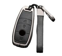 Happyit Funda de Aleación de Cuero para Llave de Coche Accesorio para Mercedes Benz A C E S GLC GLE GLS CLA Class W205 W213 W177 X167 W222 G63 3 Buttons (Negro+Gris)