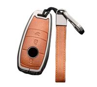 Happyit Funda de Aleación de Cuero para Llave de Coche Accesorio para Mercedes Benz A C E S GLC GLE GLS CLA Class W205 W213 W177 X167 W222 G63 3 Buttons (Marrón+Gris)