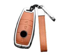 Happyit Funda de Aleación de Cuero para Llave de Coche Accesorio para Mercedes Benz A C E S GLC GLE GLS CLA Class W205 W213 W177 X167 W222 G63 3 Buttons (Marrón+Plata)