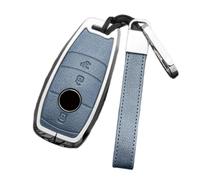 Happyit Funda de Aleación de Cuero para Llave de Coche Accesorio para Mercedes Benz A C E S GLC GLE GLS CLA Class W205 W213 W177 X167 W222 G63 3 Buttons (Azul+Plata)