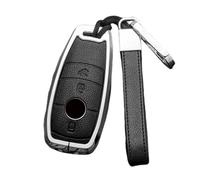 Happyit Funda de Aleación de Cuero para Llave de Coche Accesorio para Mercedes Benz A C E S GLC GLE GLS CLA Class W205 W213 W177 X167 W222 G63 3 Buttons (Negro+Plata)