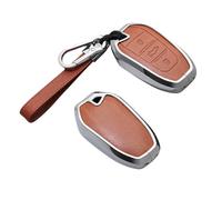 Happyit Funda de Aleación de Cuero para Llave de Coche Accesorio para Peugeot 2008 3008 4008 5008 308 408 508 C1 C2 C4 C6 C3-XR Picasso Grand DS3 DS5 3 Buttons (Marrón+Plata)