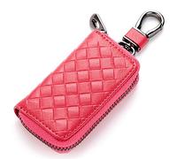 Happyit Genuina de Cuero de Gran Capacidad con Cremallera Coche Clave Caso de la Cartera de Todas Las Llaves del Coche (Rojo)