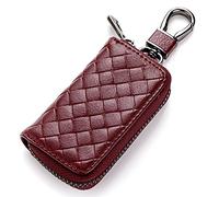 Happyit Genuina de Cuero de Gran Capacidad con Cremallera Coche Clave Caso de la Cartera de Todas Las Llaves del Coche (Vino Tinto)