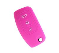 Happyit Silicona Coche Clave Cubierta de la Caja para Ford Fiesta Focus 2 Ecosport Kuga Escape MK2 3 Botones Tecla Flip (Rosa roja)