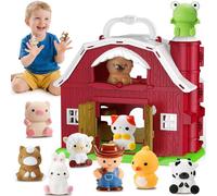 HappyKidsClub Juguete Granja Montessori Bebés 1-4 Años, Set Granja Interactiva - Granero Desplegable con 9 Animales y Granjero - Juguete Educativo Seguro para Niños Bebés (Lindo)