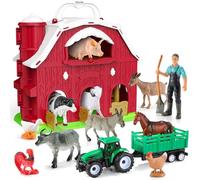 HappyKidsClub Juguete Granja Montessori Bebés 1-4 Años, Set Granja Interactiva - Granero Desplegable con 10 Animales y Granjero y camión - Juguete Educativo Seguro para Niños Bebés