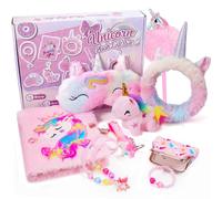 HappyKidsClub Unicornios Regalo para Niñas 3-12 Años, Diario Secreto con Bolígrafo, Pulseras, Collar, Monedero, Llavero, Peluche Unicornio, Diadema, Maquillaje, Antifaz para Dormir, Juguetes
