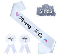 HAPPYLAND - Banda de decoración de revelación de género y placa de hojalata para mamá y papá para ser baby shower