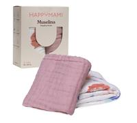 Happymami Pack 2 Muselinas Bebé Algodón 60x60 cm (6 Capas) - Set Regalo Recién Nacido - Gasas Suaves y Absorbentes para Lactancia y Arrullo(Happyanimals + Rosa Palo)