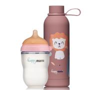 Happymami, Pack de Biberón Personalizable con la Forma de tu Pecho + Termo de Liquidos, Set de Alimentación para tu Bebé, Sin BPA, Doble Sistema Anticólicos, Fácil Limpieza, Apto para Lavavajillas