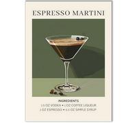Happymotive - Póster de cóctel premium disponible en DIN A3 o DIN A4 - Impresión premium en papel de 300 g - Decoración de pared para bar, cocina y bar en casa, oficina sin marco Espresso Martini A4