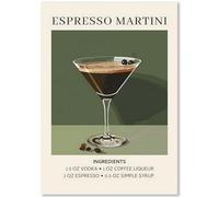 Happymotive - Póster de Martini de Espresso | Póster de cóctel con receta e ingredientes | Moderna decoración de pared para bar, cocina y salón | Impresión premium en papel de 300 g | DIN A2, A3 y A4