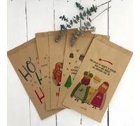 Happymots Pack Sobres de Navidad Kraft | 10 Sobres de Navidad Kraft + 10 Bolsas de fuelle Kraft Navideñas | Solución de Navidad para Regalar | Con Mensajes Navideños para regalo | Regalar en Navidad