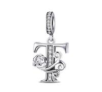 HappySar Alfabeto Charms Abalorios Colgante para mujer plata de ley 925 Rosa Letter Charm Bead for abalorios para pulseras Compatible con Pandora Europeas Pulseras