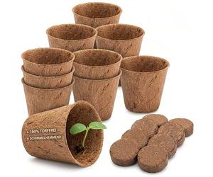 HappySeed 10x macetas de plantación de fibra de coco y pastillas de hidratación sin turba para un cultivo exitoso - ideal para esquejes y semillas - diferentes tamaños (0,05 L - Ø 6 cm)