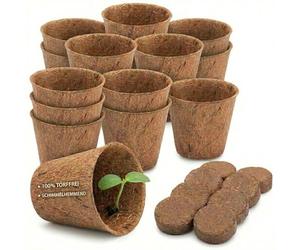 HappySeed 20 macetas de cultivo de coco y pellets de turba para un cultivo exitoso, ideal para esquejes y semillas, varios tamaños (0,05 L - diámetro 6 cm)