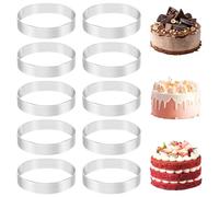 Happysnow 10 anillos redondos para tartas con agujero, acero inoxidable, para tartas, quiches, pasteles, mousse, molde para hornear, 10 cm