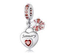 HappyStar 925 Sterling Silver Heart Zirconia Birthstone Charms for Bracelets Bead Charm Dangle Loving Pendant Compatible Pandora Bracelets Happy Birthday Gift for Women