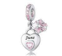 HappyStar 925 Sterling Silver Heart Zirconia Birthstone Charms for Bracelets Bead Charm Dangle Loving Pendant Compatible Pandora Bracelets Happy Birthday Gift for Women