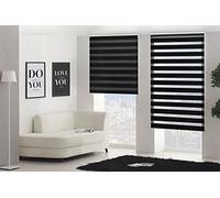 HappyStor Night Estor Enrollable Noche y Dia A Medida 304-Negro Medida Total Estor: 95x250 (Solo Ancho Tela:91-92cm.)
