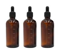 Happyupcity 3 botellas de vidrio ámbar vacías recargables de 100 ml con cuentagotas de vidrio ámbar con cuentagotas de ojos de escala, botellas de aceite esencial, viales de muestra, contenedor