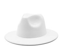 Happyupcity Sombrero Fedora de fieltro de ala ancha grande para mujeres y hombres, ajustable, clásico, sombrero de Panamá, sombrero Trilby, blanco, Talla única