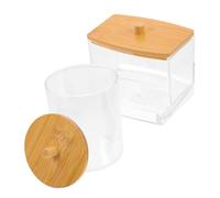 Happyyami 1 Juego Botes de Almacenamiento Transparentes con Tapa de Bambú para Hisopos y Discos Desmaquillantes Organización para Baño y Encimera