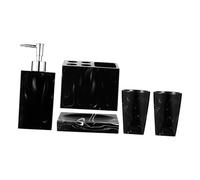 Happyyami 1 Juego De 5 Piezas Juego De Lavado De Baño Frascos De Boticario Soporte Para Cepillo De Baño Unidad Dispensador De Cepillo De Lava Manos Taza De Jabón Resina Black