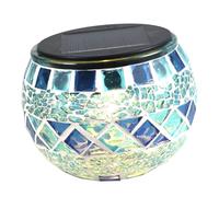 Happyyami 1 Pc Luz De Mosaico Lámpara De Mesa Llevada Linternas Al Aire Libre Decoración De Cristal Azul Luz Solar Luz De Bola De Mosaico Decoración Led Pila De Madera Familiar Vidrio