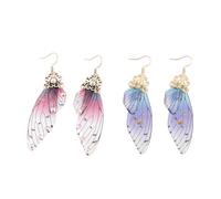 Happyyami 2 pares de pendientes largos de alas de , pendientes largos de hada, pendientes de novia con forma de para mujer