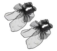 Happyyami 2 Piezas Diadema de malla con lazo largo para de caballo cintas para el pelo con lazo pequeño coleteros con lazo dulce bollo Accesorio arco Black